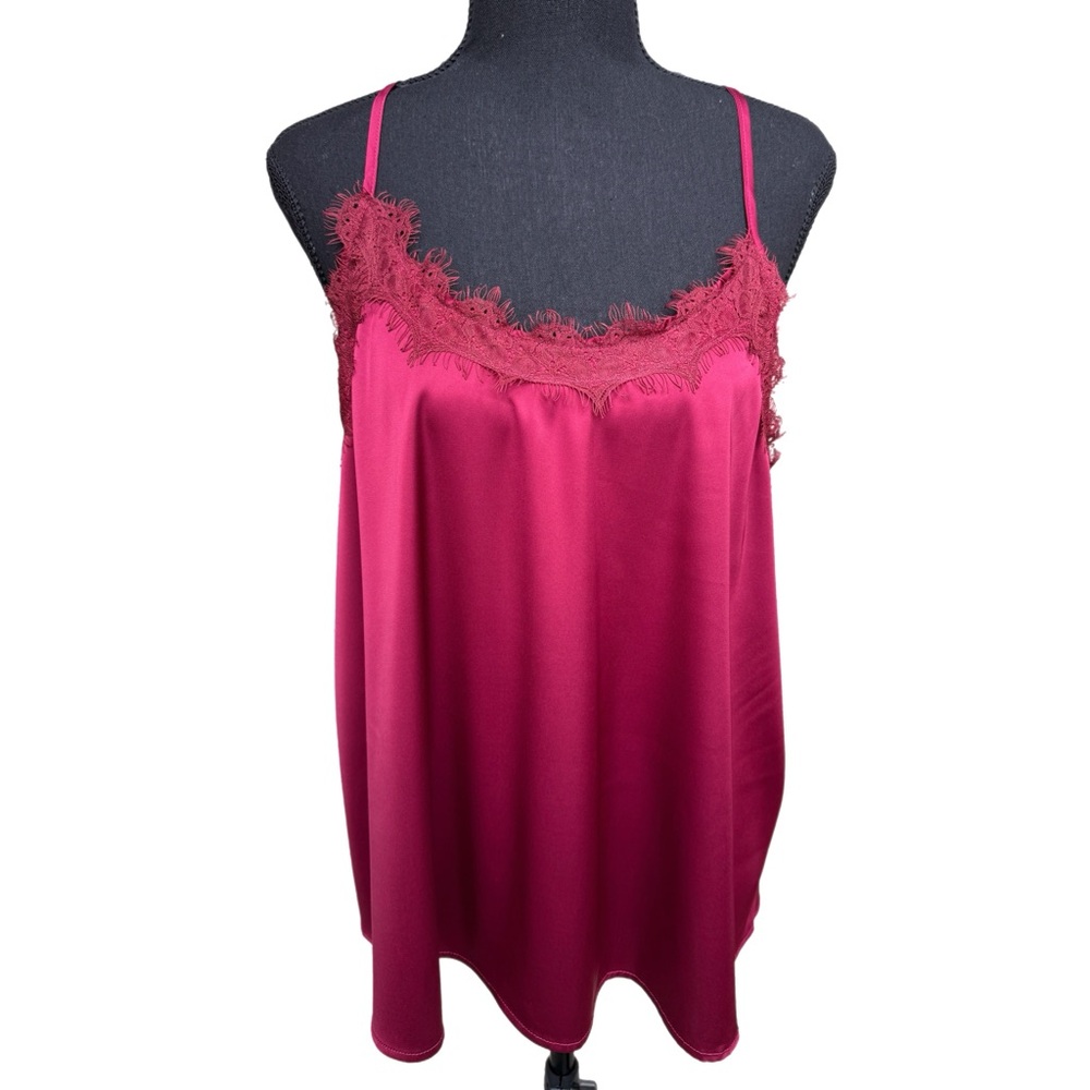 Burgundy Silky Racerback Camisole with Lace Trim by Pink Lily
